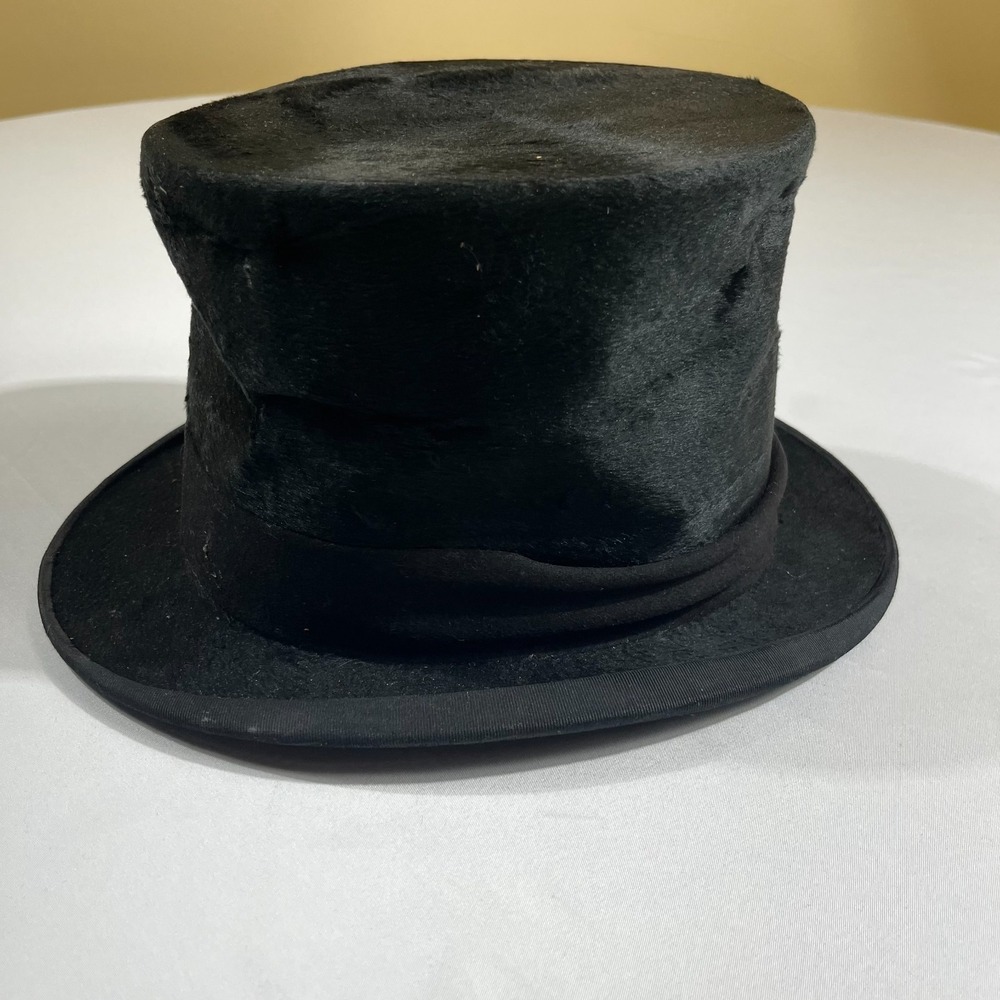 Vintage Truly Warner Bannock Brothers Ltd Black Silk Fur Felt Top Hat Stove Pipe - Picture 2 of 9